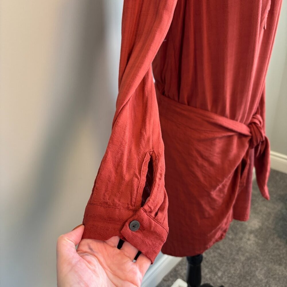 Maeve Anthropologie Bloomsbury Tie Shirt Dress Midi Chic Western Red Size 12 - Picture 7 of 13